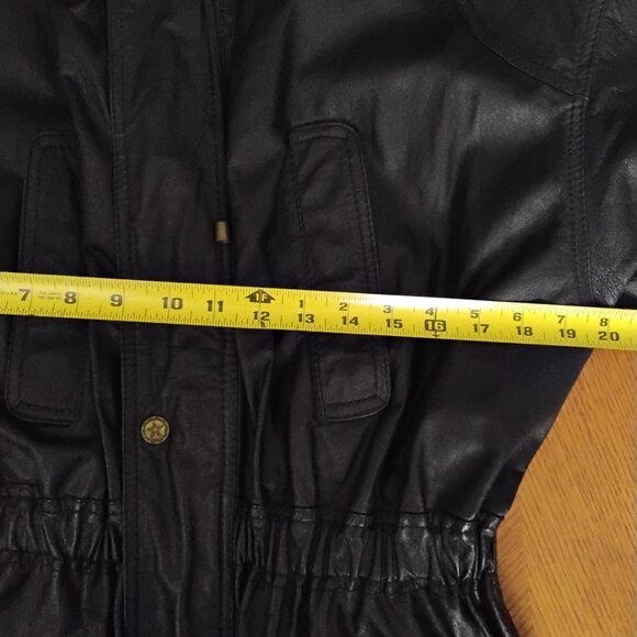 Vintage Comint Black Heavyweight Hooded Leather Coat Drawstring Waist M - Picture 5 of 9